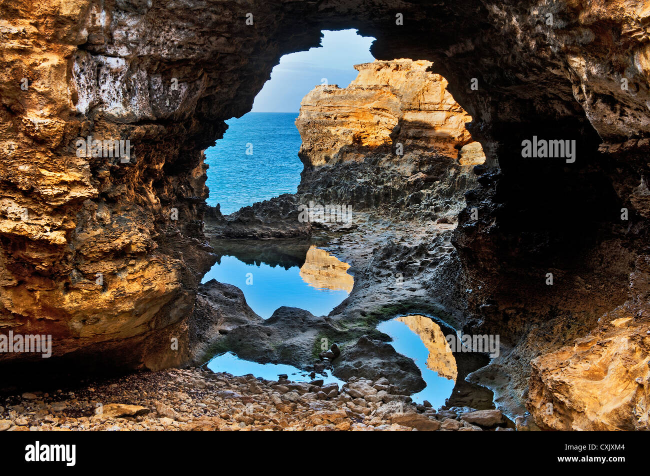 View through The Grotto at Victoria's Great Ocean Road. Stock Photo