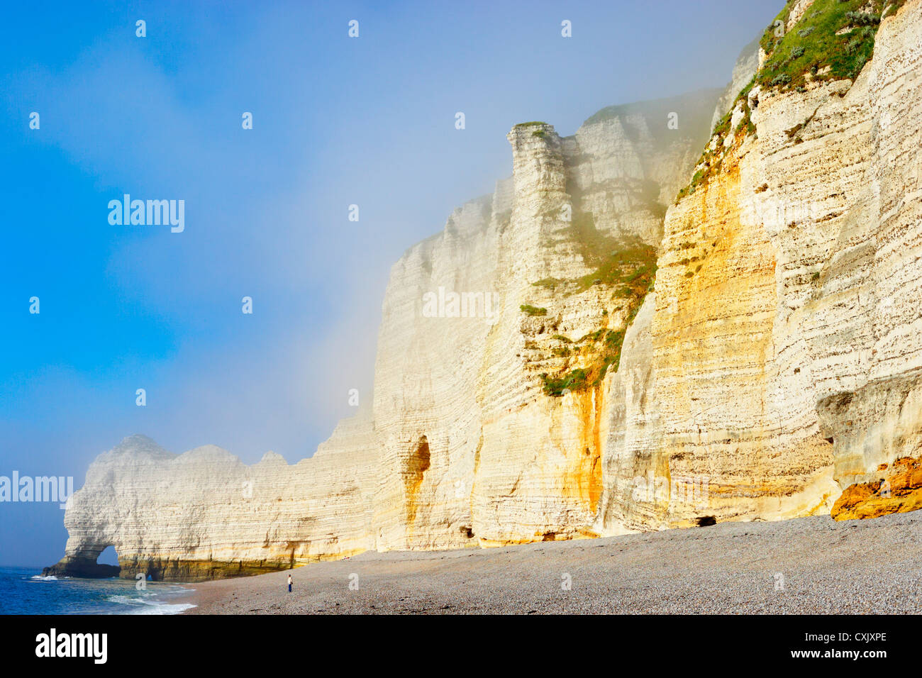White Chalk Cliffs and Pebble Beach, Etretat, Normandy, France Stock Photo