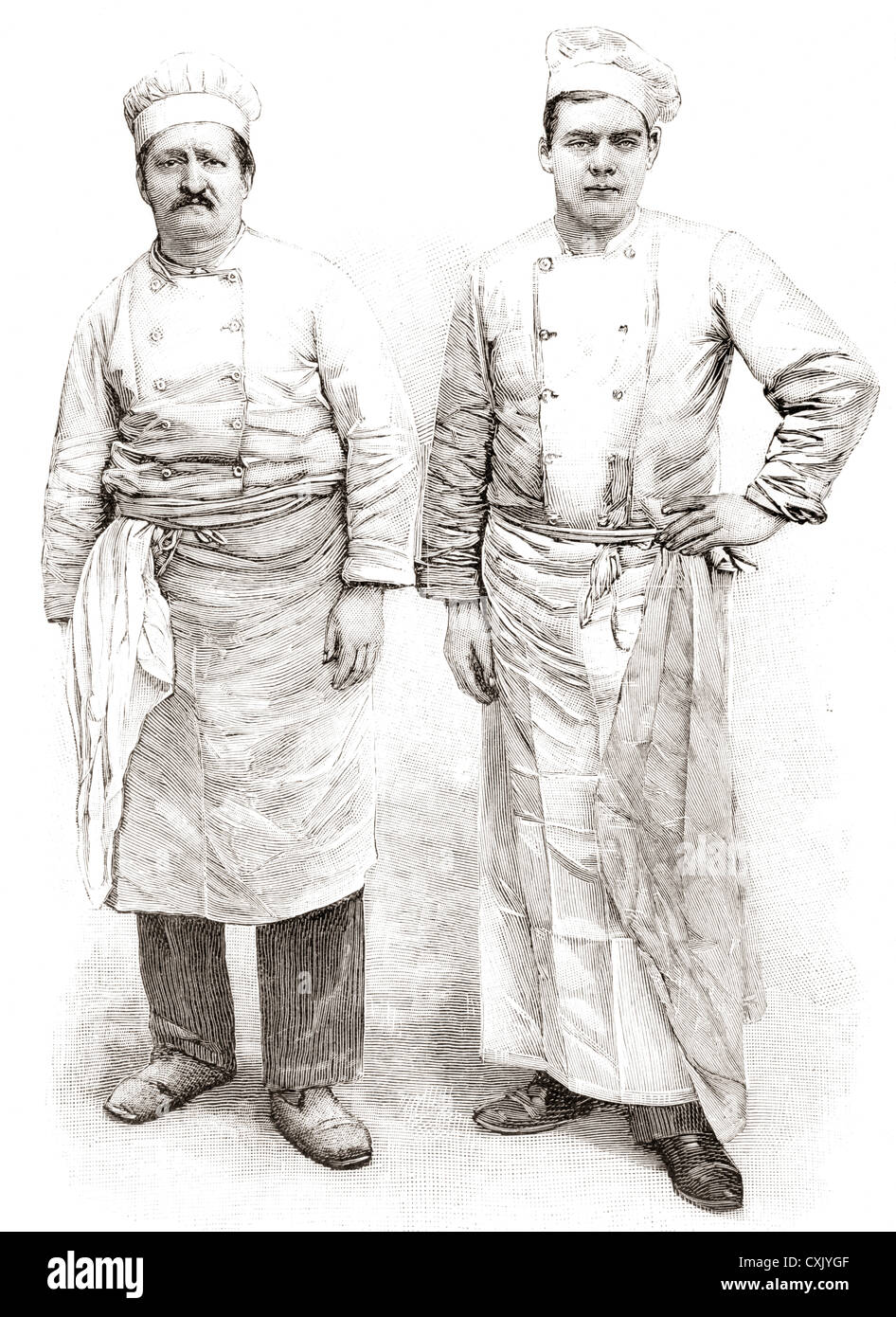 Two 19th century chefs. Stock Photo