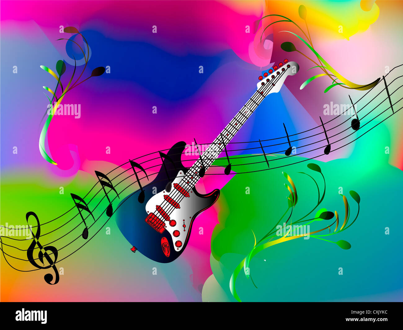 blue guitar on a beautiful background design illustration Stock Photo