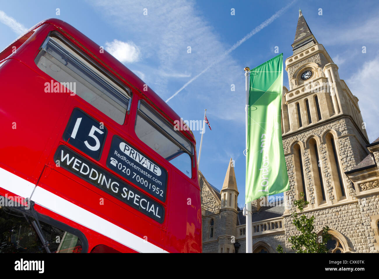 London Bus and  Ealing Town Hall Stock Photo