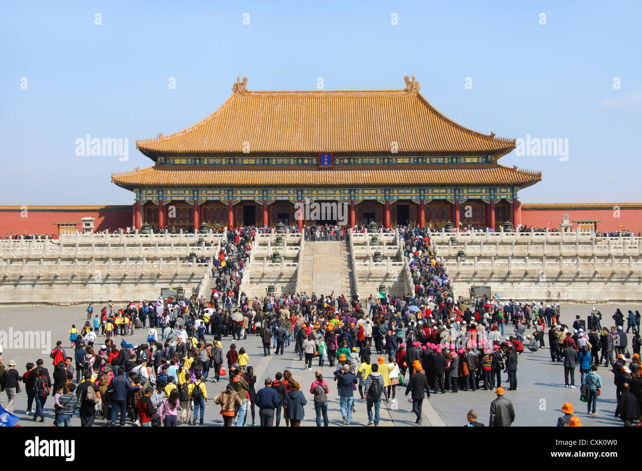 Hall of Supreme Harmony and tourists, Forbidden City, Beijing Stock Photo