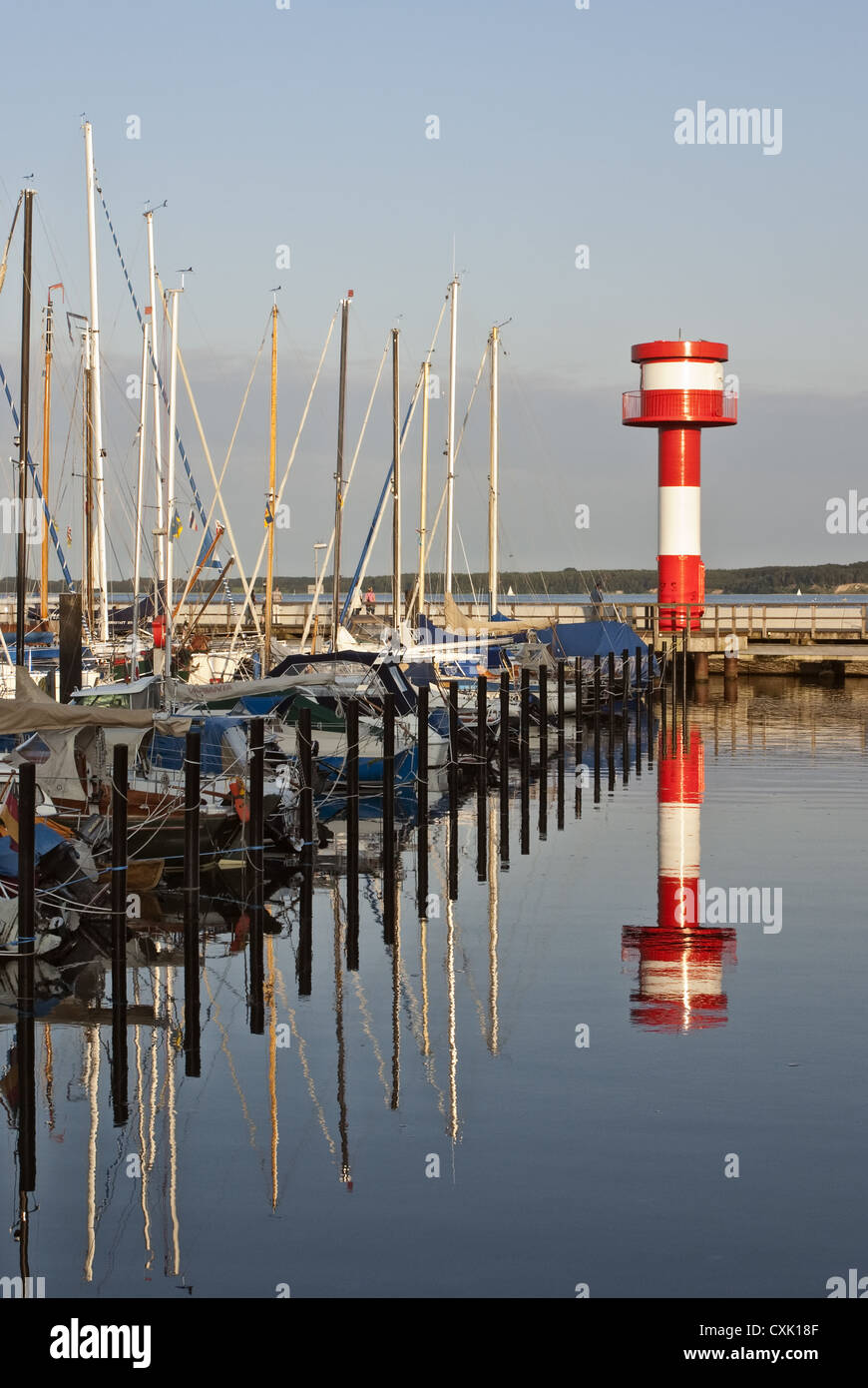 Port and lighthouse Eckernfoerde Stock Photo