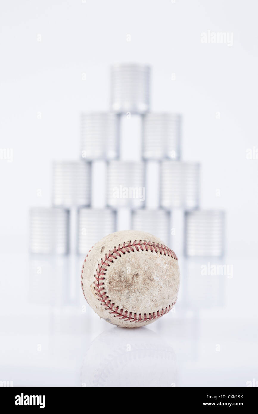 Baseball and Tin Cans Stock Photo Alamy