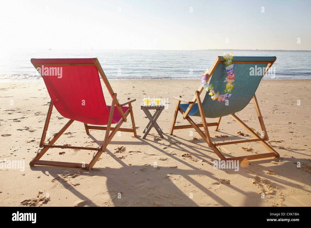 Beach Chairs, Biscarrosse, Landes, Aquitaine, France Stock Photo