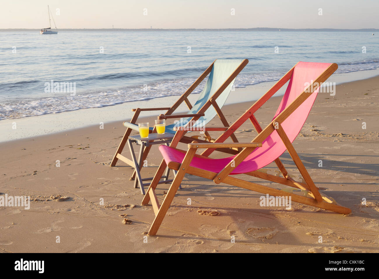 Beach Chairs, Biscarrosse, Landes, Aquitaine, France Stock Photo