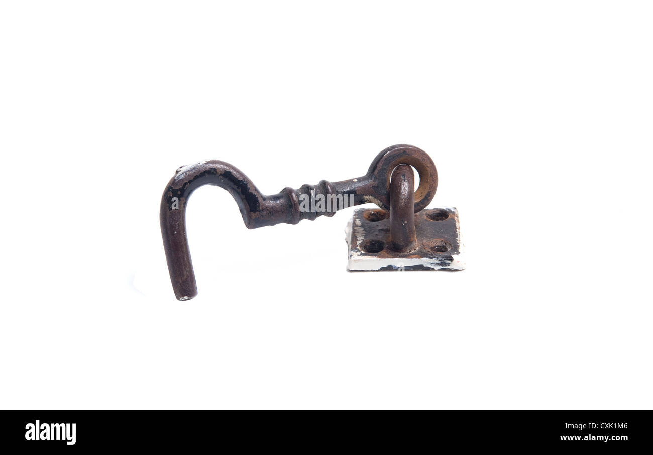 Old fashioned brass hook and eye lock Stock Photo