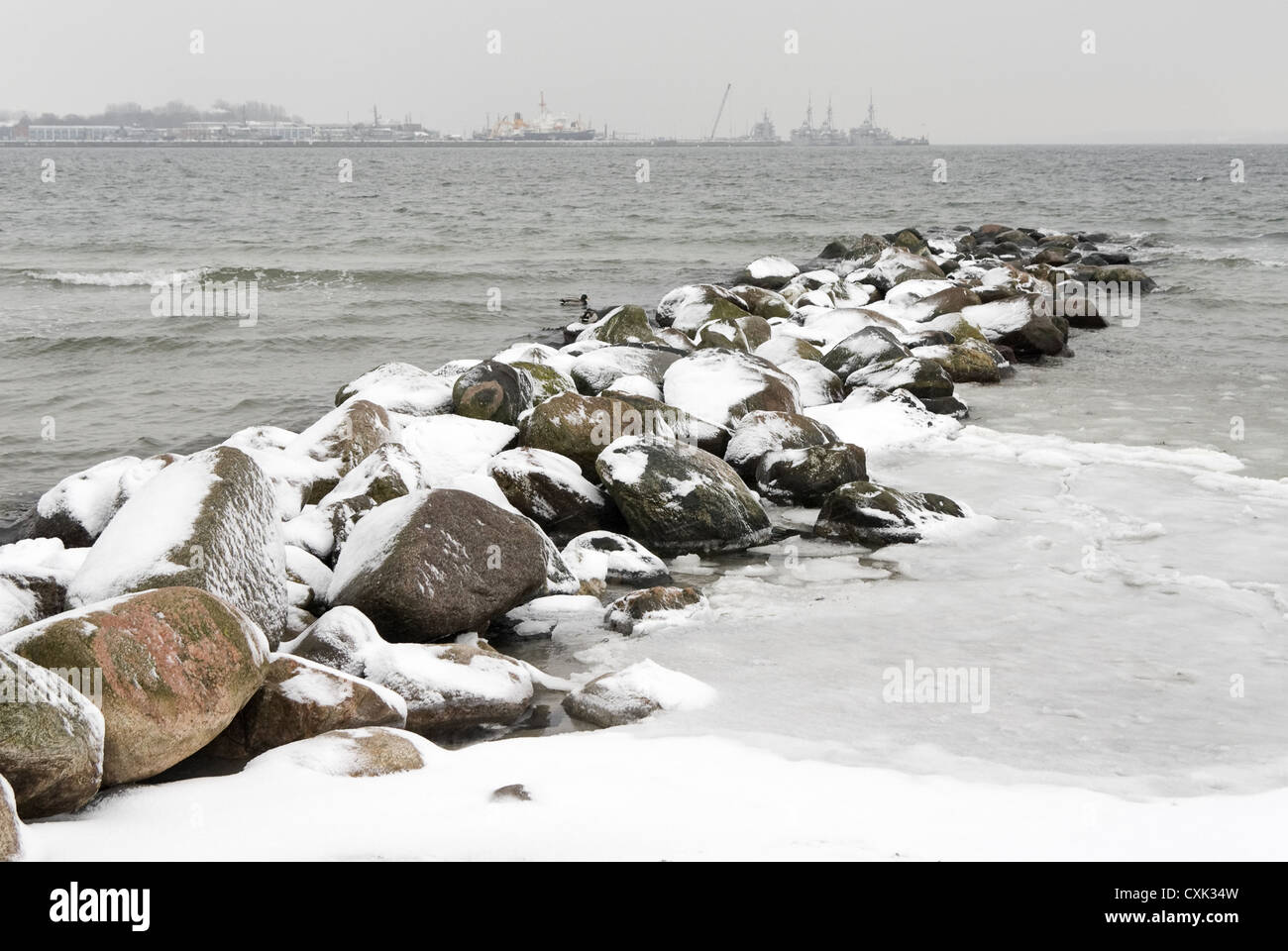 Snowy beach, Eckernfoerde Stock Photo