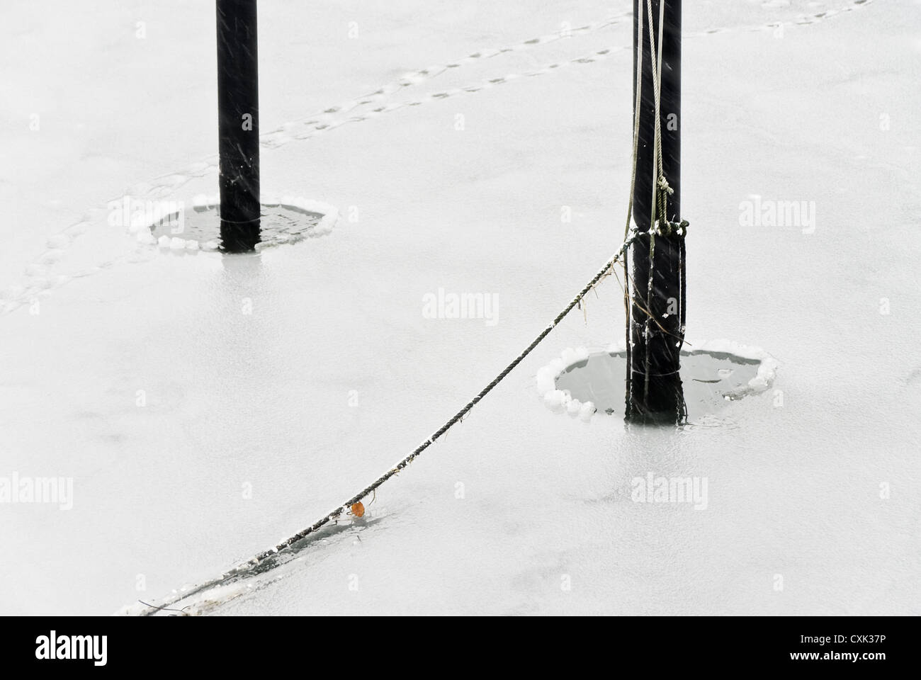 Mooring pole in the ice Stock Photo