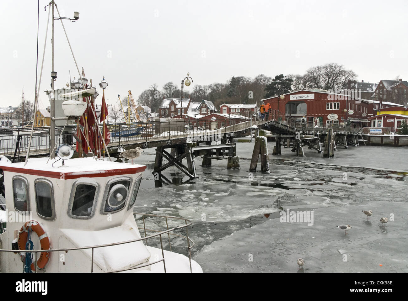 Port Eckernfoerde in winter Stock Photo