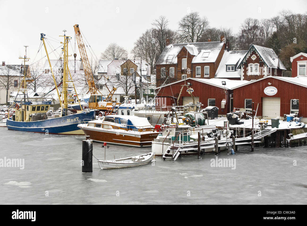 Port Eckernfoerde in winter Stock Photo