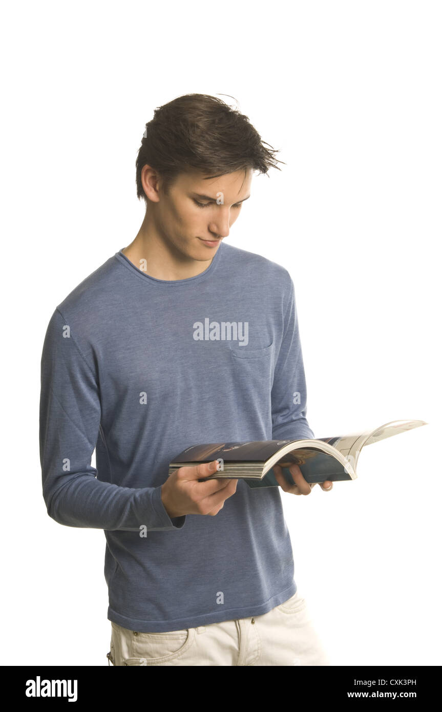 man reading a journal Stock Photo