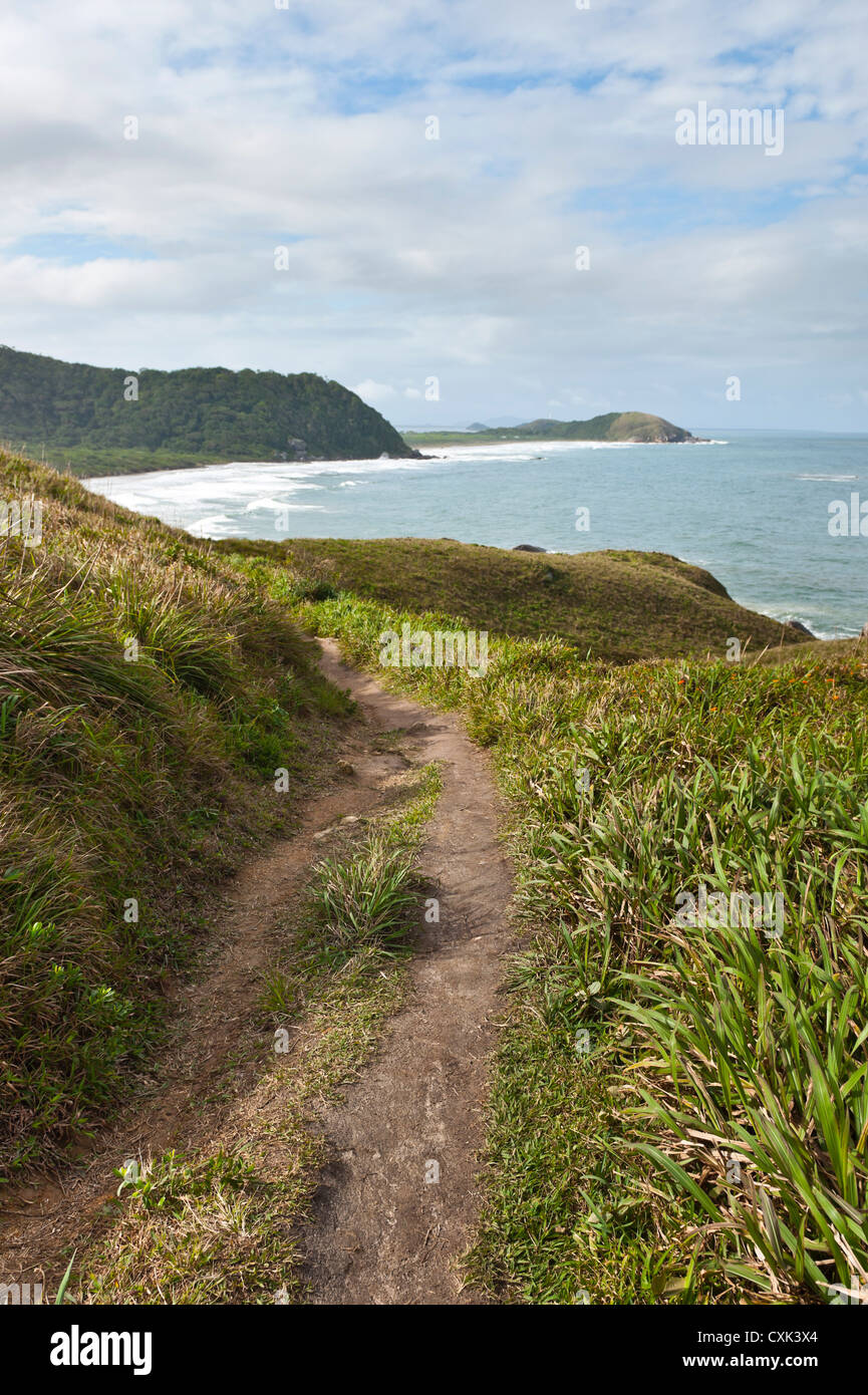 Pathway along Coastal Hills, Ilha do Mel, Parana, Brazil Stock Photo
