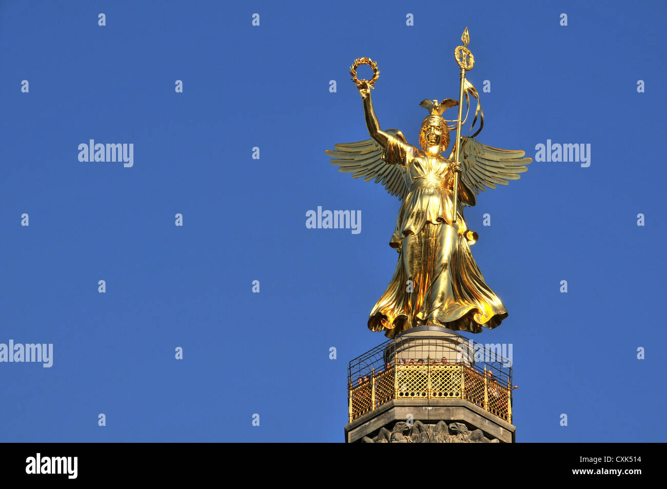 golden statue at the top of Siegessaule victory column Grossen stern Berlin Germany Stock Photo