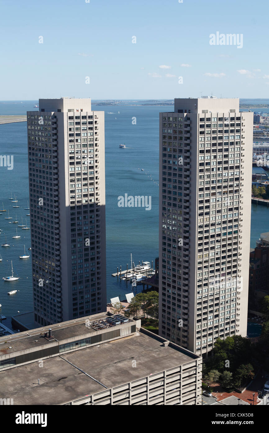 The Harbor Towers Residential Skyscrapers On Boston's Waterfront Stock