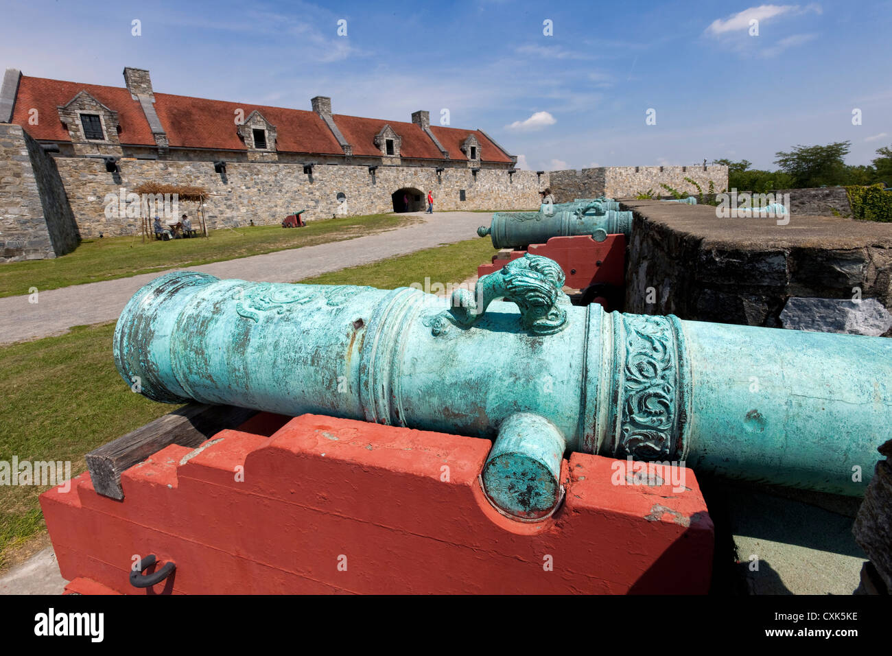 Black powder cannon festoon the ramparts at Fort Ticonderoga. Stock Photo