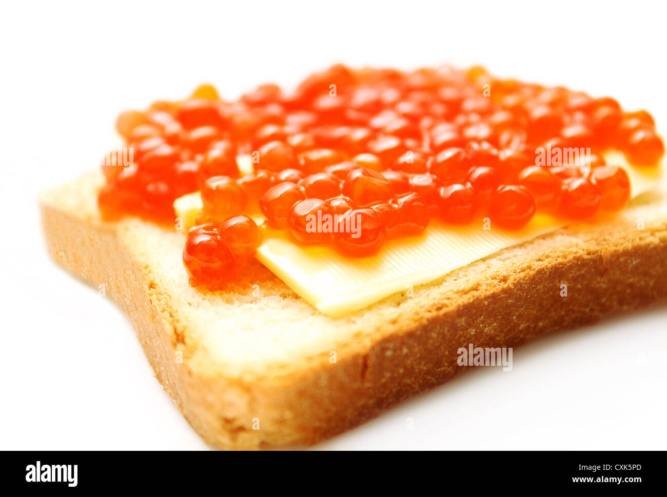 red caviare sandwich on white Stock Photo