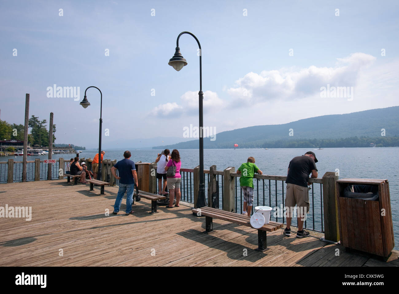 Fishing Pier, Lake George, NY Stock Photo