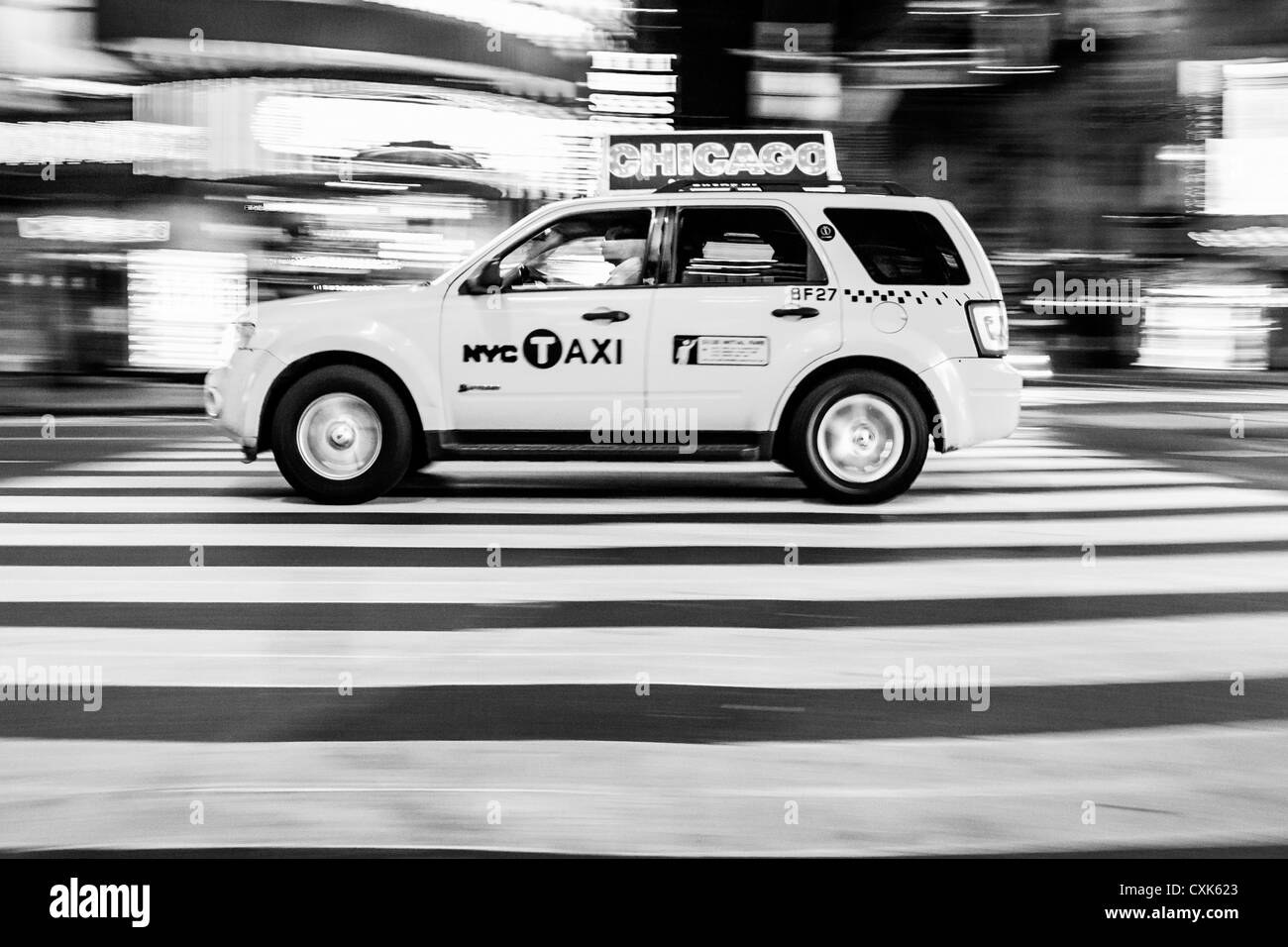 New York yellow cab speeding on the streets of New York Stock Photo