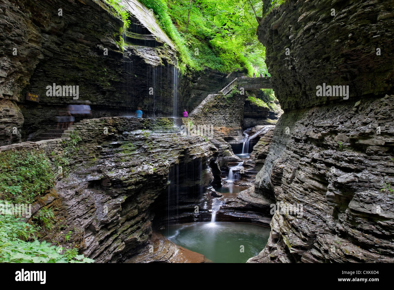 Watkins Glen State Park is a 400-foot-deep (120 m) narrow river gorge in Upstate New York Stock Photo