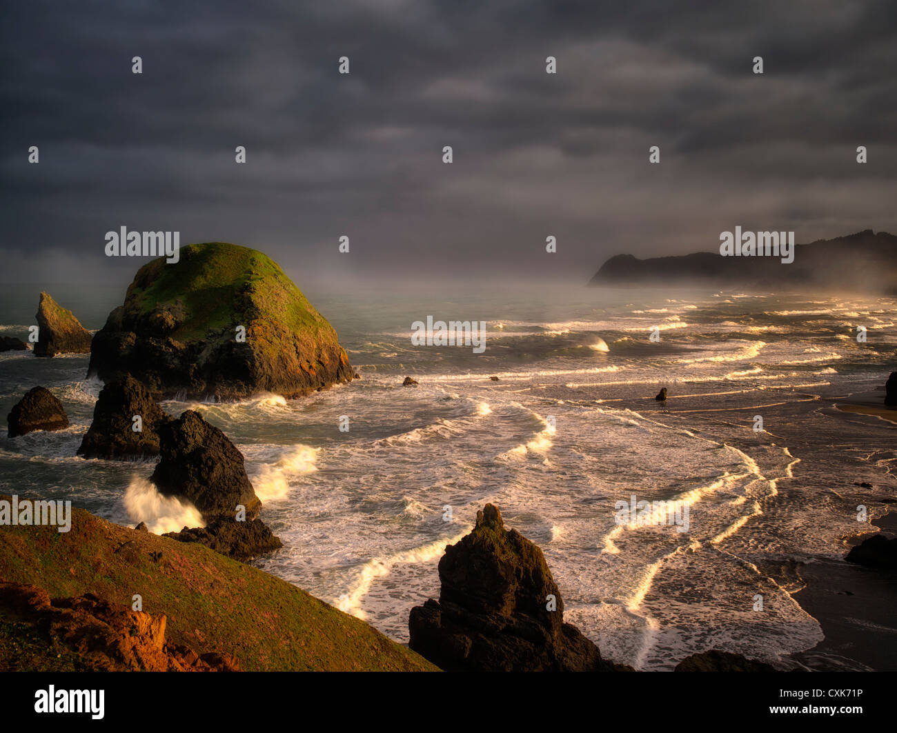 Oregon coastline at sunrise, near Crook Point. Stock Photo