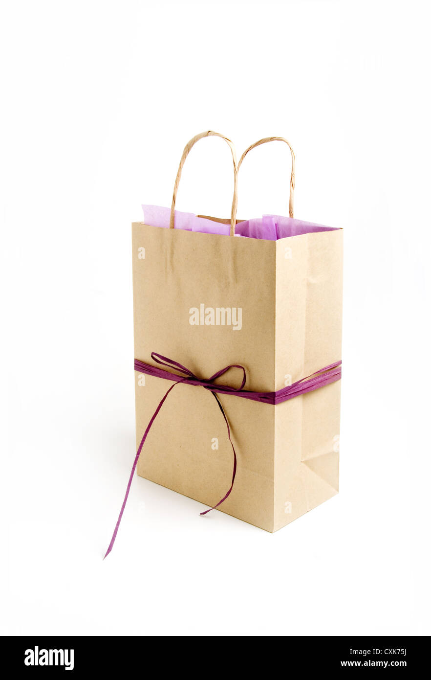 Gift bag on white background cut out. Stock Photo