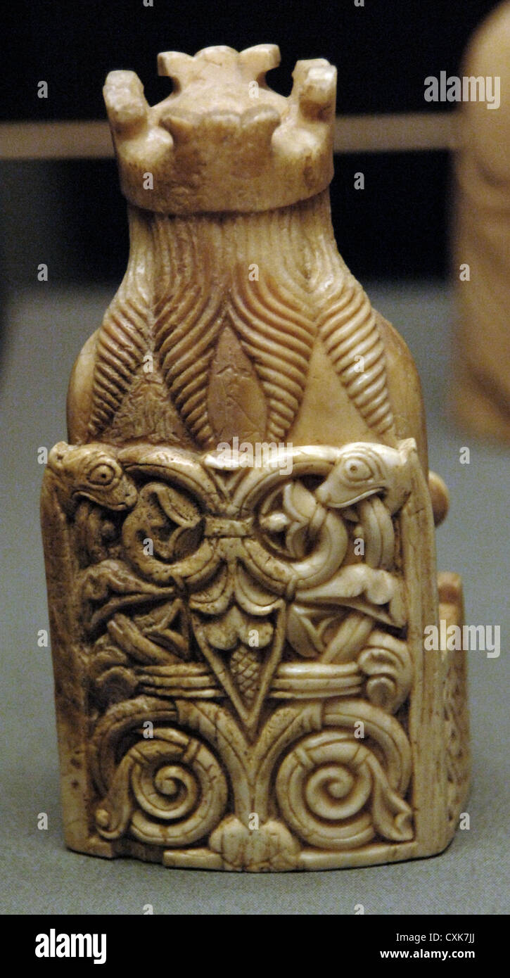 The Lewis Chessmen. Carved in walrus ivory. 1150-1175. Located in Uig. Island of Lewis. Scotland. British Museum. London. Stock Photo