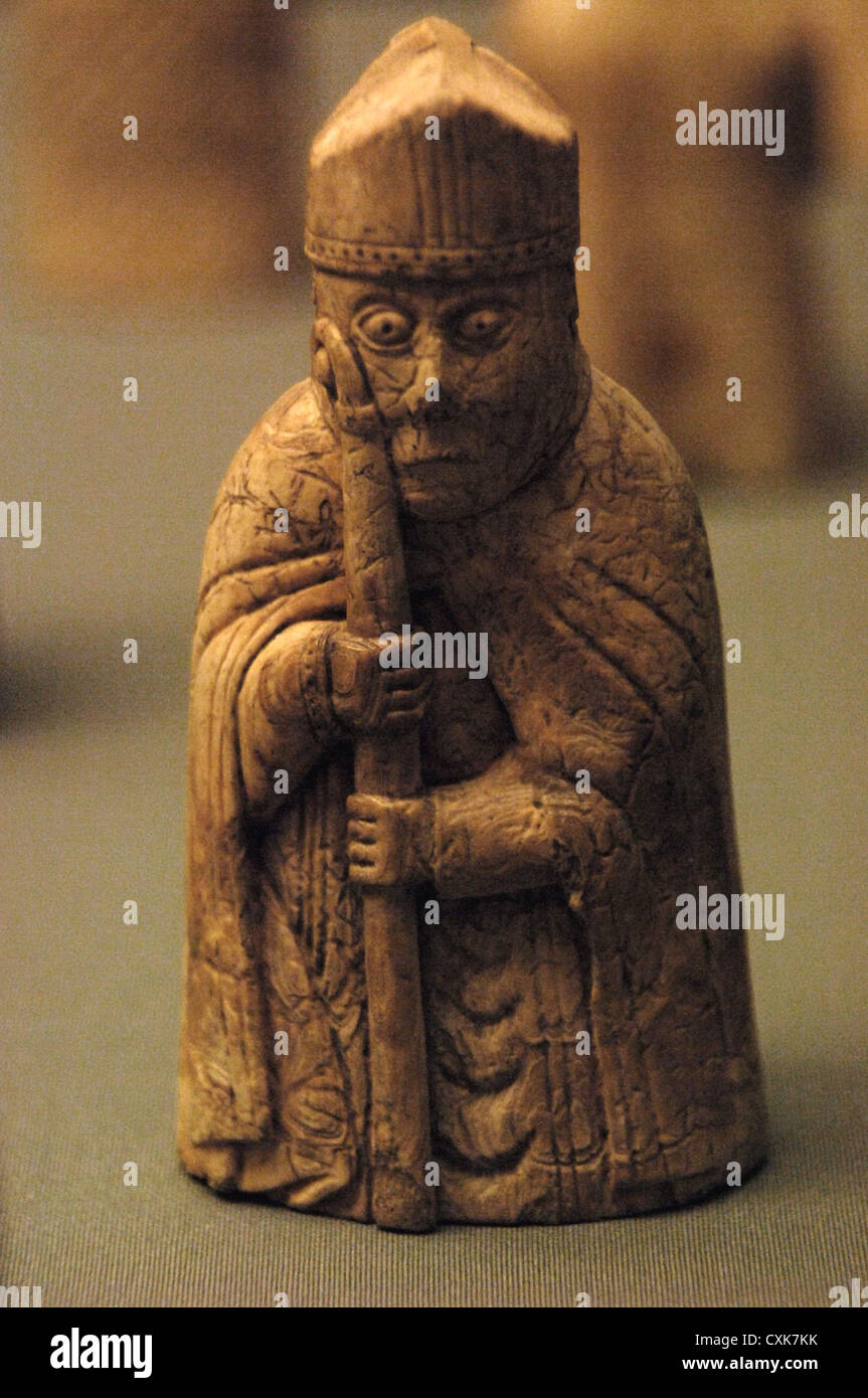 The Lewis Chessmen. Carved in walrus ivory. 1150-1175. Located in Uig. Island of Lewis. Scotland. British Museum. London. Stock Photo