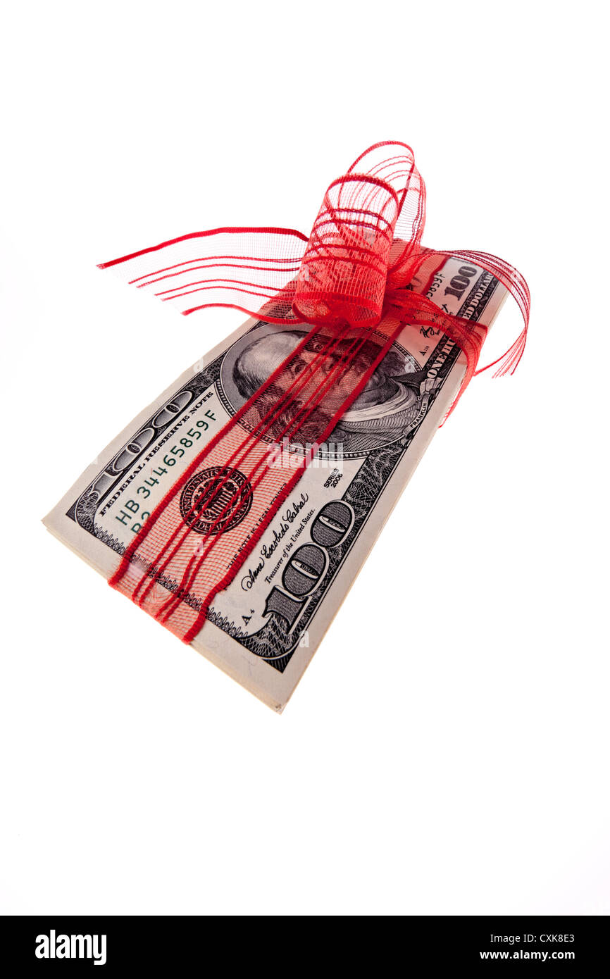 Dollar bills as a monetary gift Stock Photo