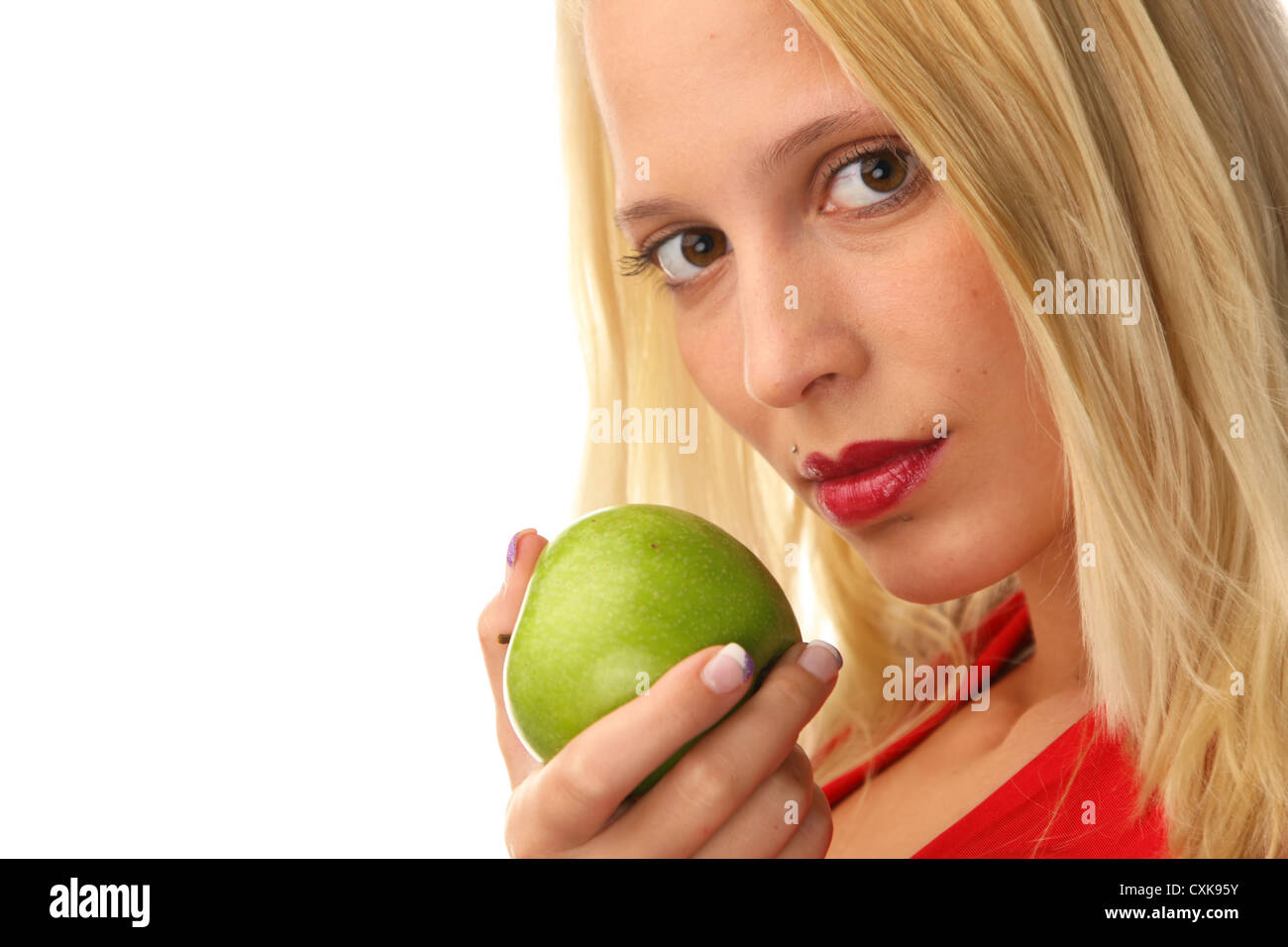 Woman with apple Stock Photo