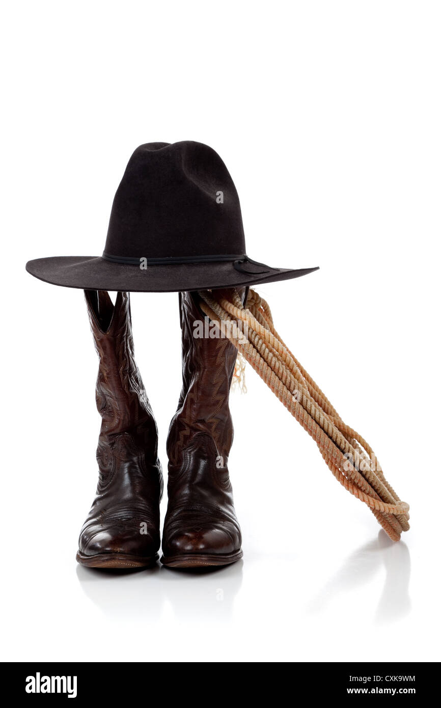 Leather cowboys boots, black stetson 