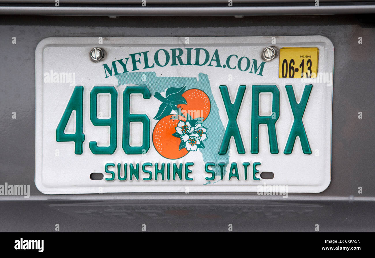 florida sunshine state license plate usa Stock Photo