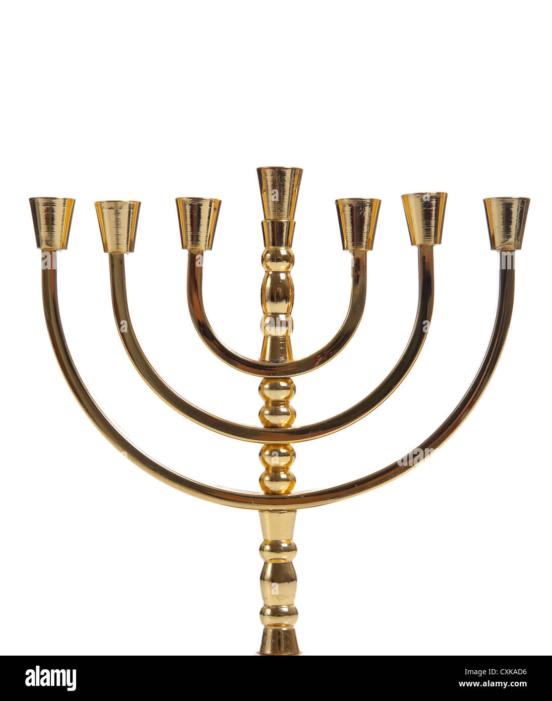 A gold Jewish menorah on a white background Stock Photo