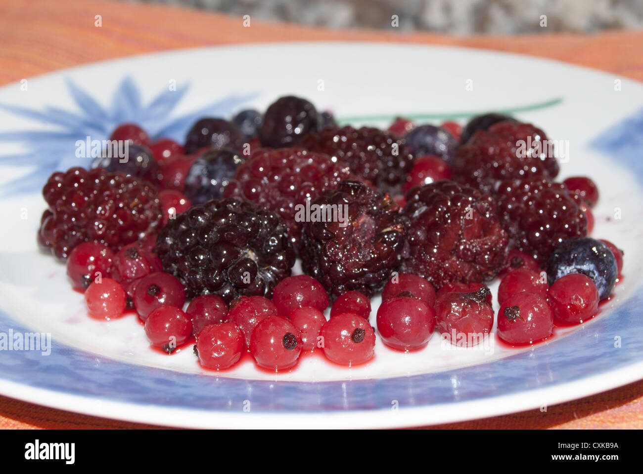 composition of berries: blackberries, blueberries, raspberries Stock Photo