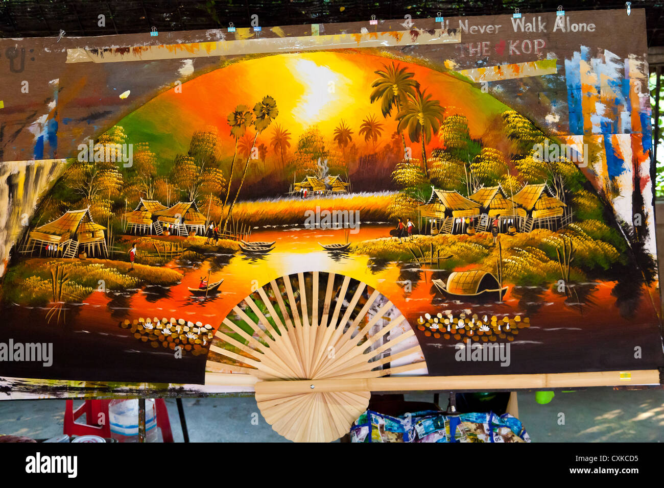 Traditional Paper Parasols in Bosang in Thailand Stock Photo