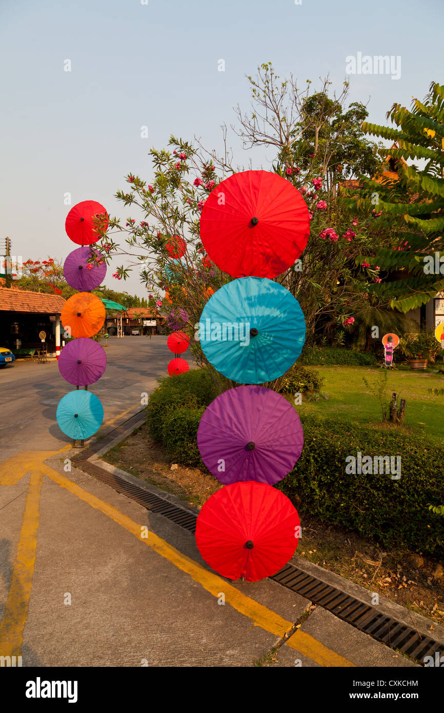 Traditional Paper Parasols in a Manufactory in Bo Sang in Thailand Stock Photo