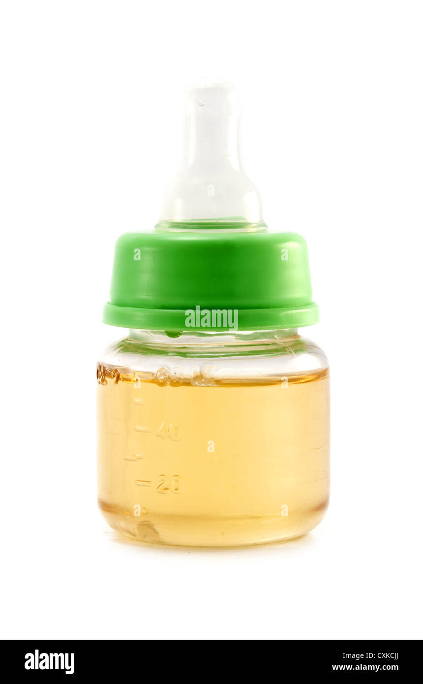 full baby tea bottle on white background Stock Photo