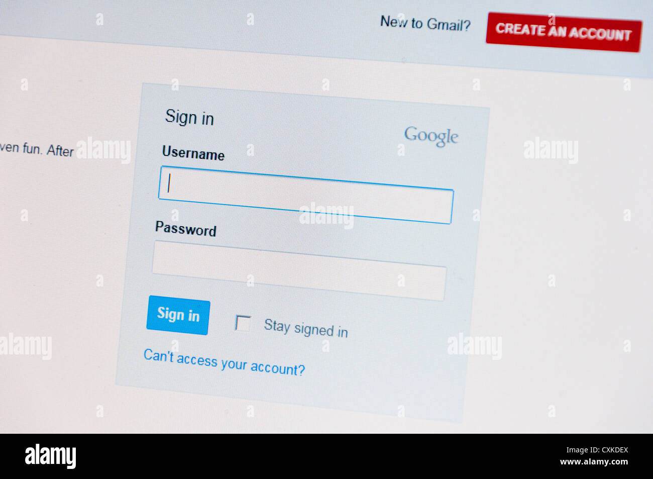Google Gmail Login Screen Stock Photo Alamy