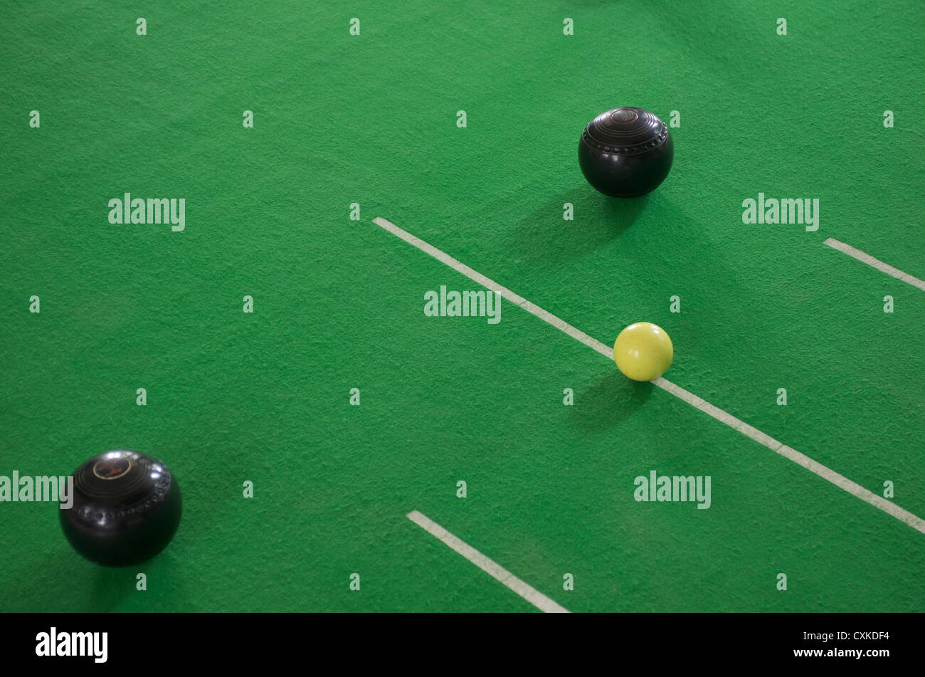 Short mat bowls, indoor bowls. Stock Photo