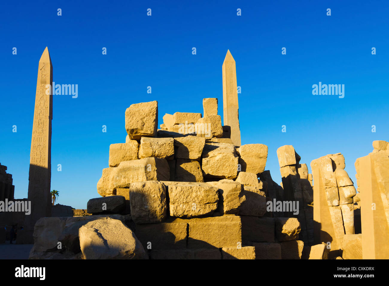 Two obelisks at the ruins of the Temple of Karnak, Luxor, Egypt Stock Photo