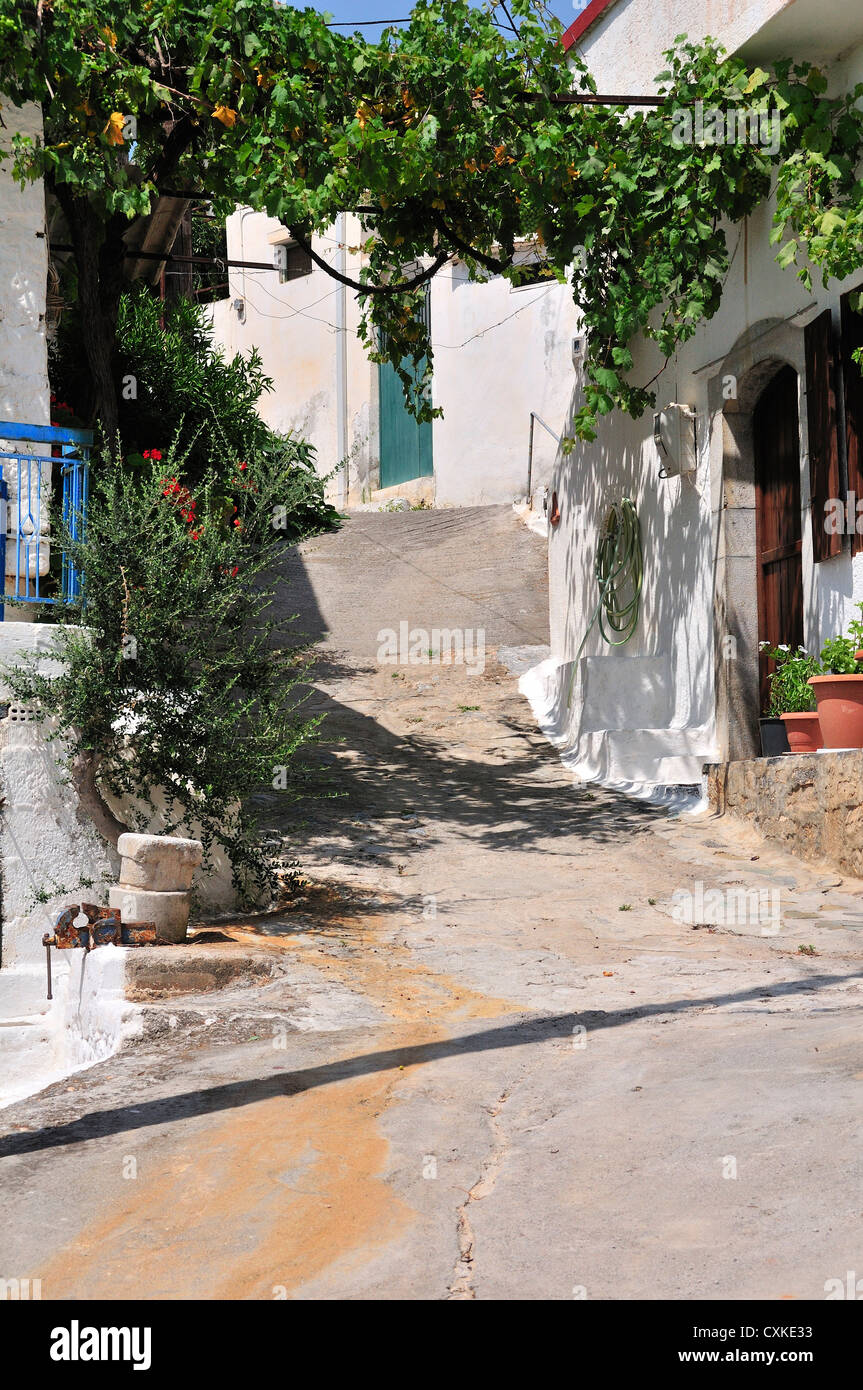 A refurbished house in an old street in the hill top village of Epano Elounda   above Elounda. Crete , Greece Stock Photo
