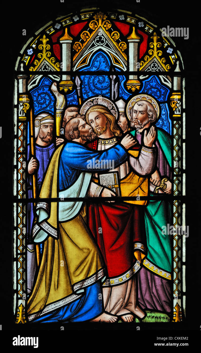 Detail of East window by William Wailes. Church of Saint Kentigern. Caldbeck, Cumbria, England, United Kingdom, Europe. Stock Photo