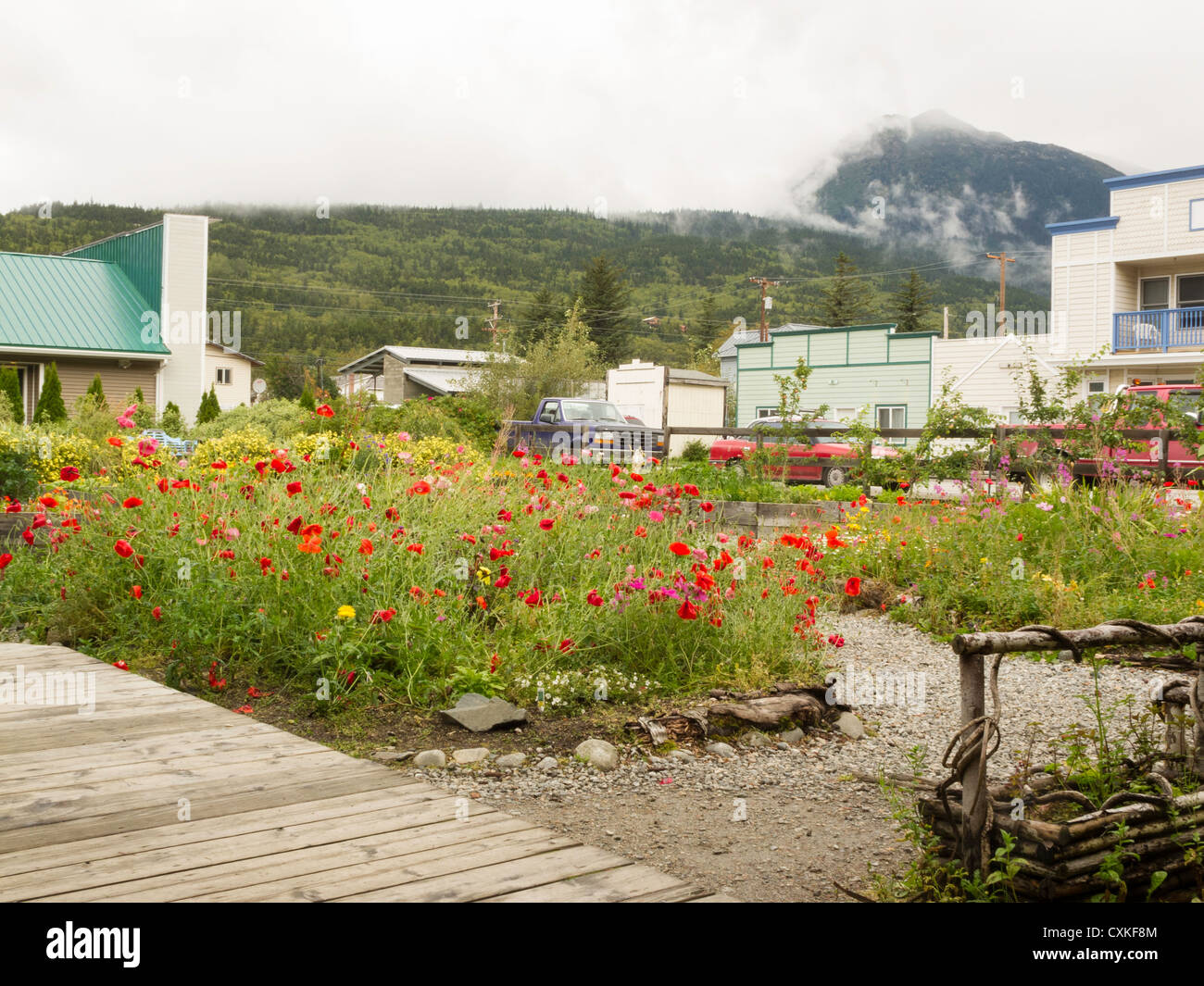 Historic Skagway Inn Gardens, Skagway, Alaska, USA Stock Photo