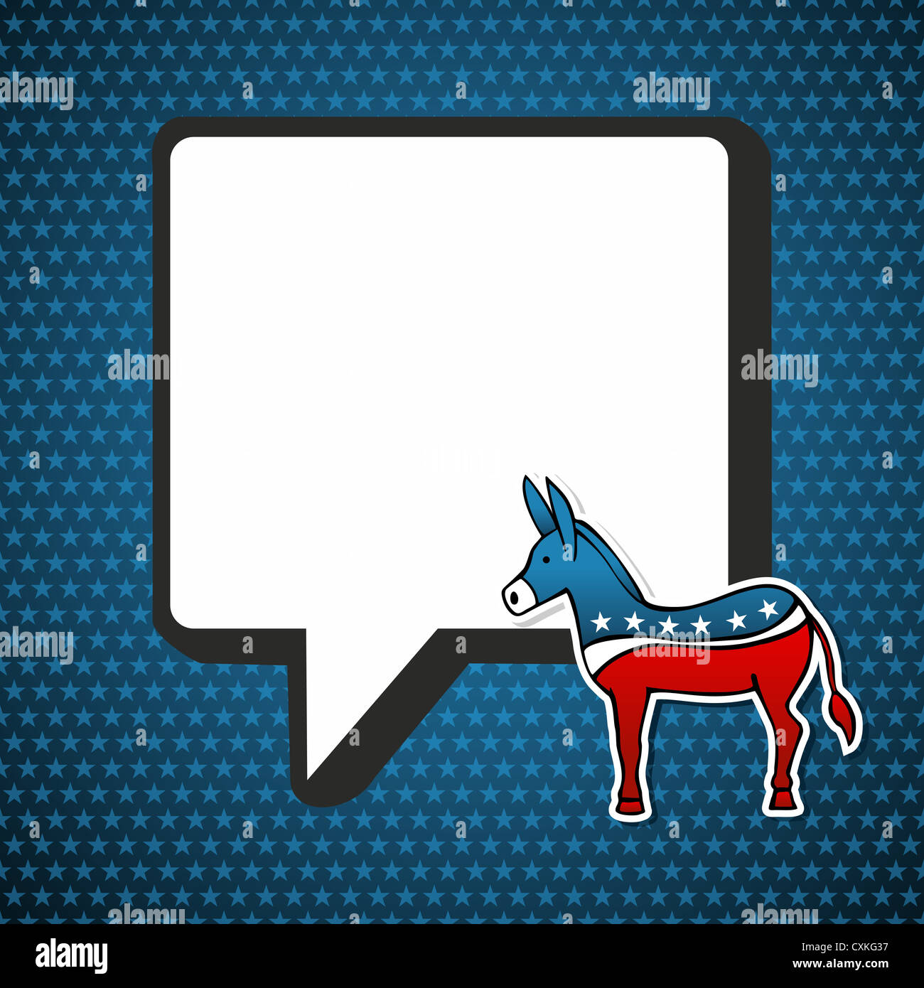 USA elections Democratic politic message with donkey in sketch style over blue stars background. Vector file layered for easy manipulation and custom coloring. Stock Photo