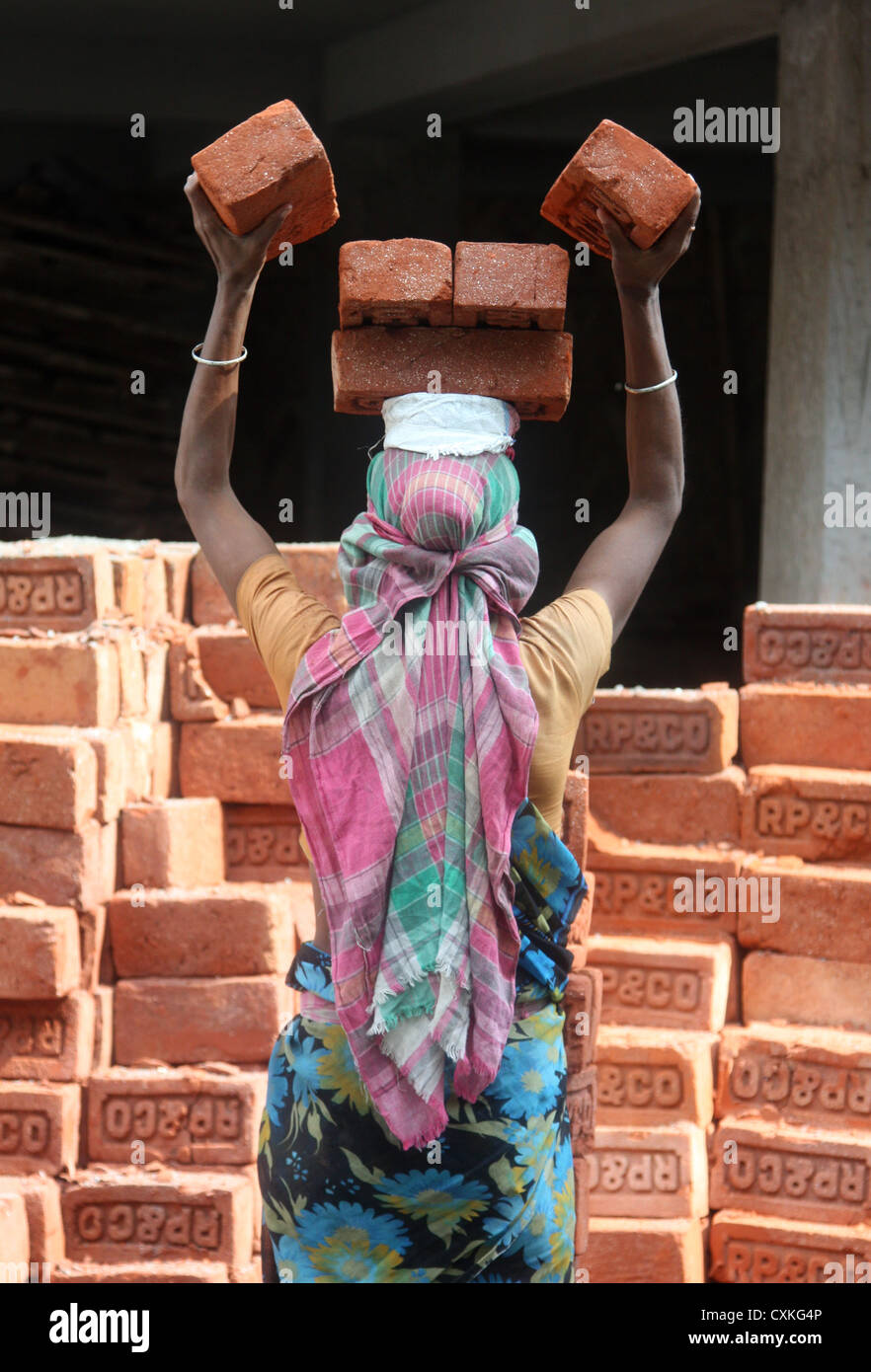 Woman laborer on building site in Silliguri India Stock Photo