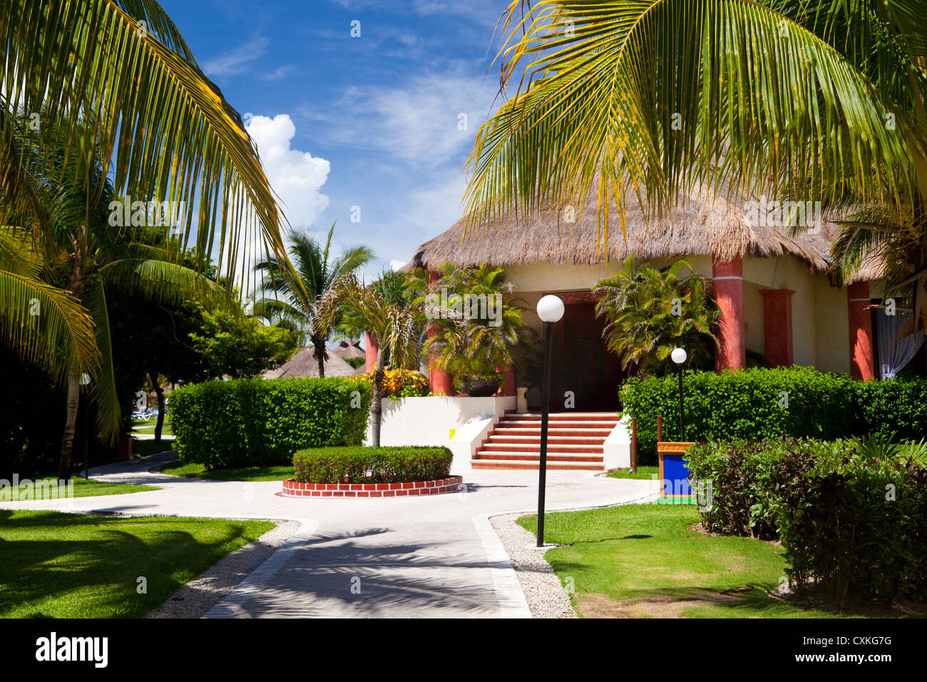 Traditional Caribbean House in the Mayan Riviera, Mexico Stock Photo