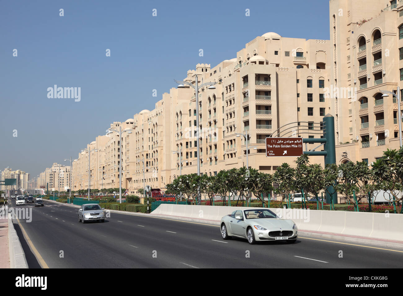 Street on Palm Jumeirah, Dubai, United Arab Emirates Stock Photo