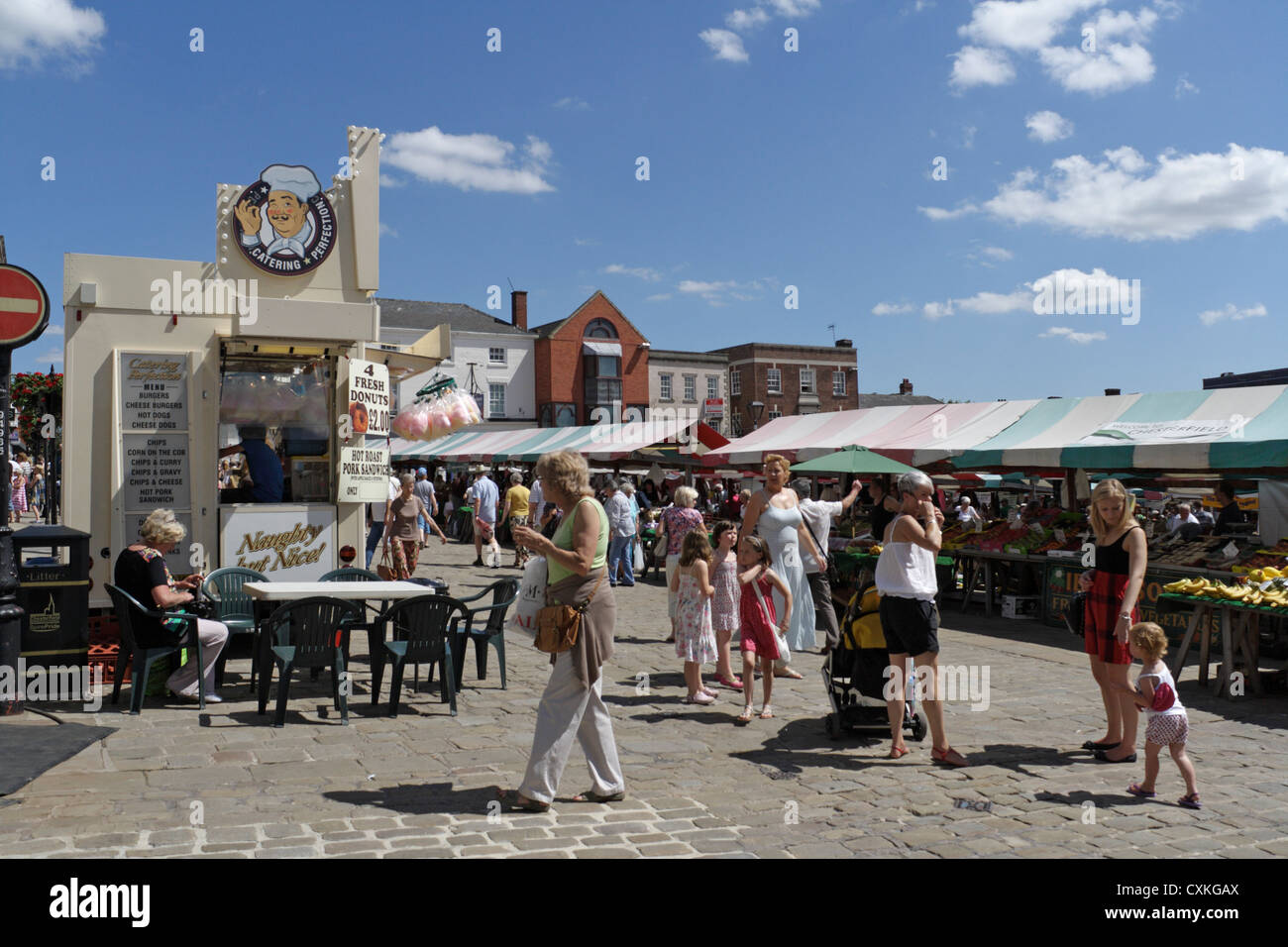 Chesterfield outdoor market, Derbyshire England UK, English market town