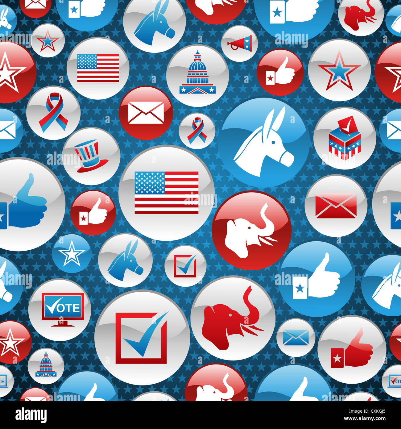 USA elections glossy buttons icon seamless pattern background. Vector ...