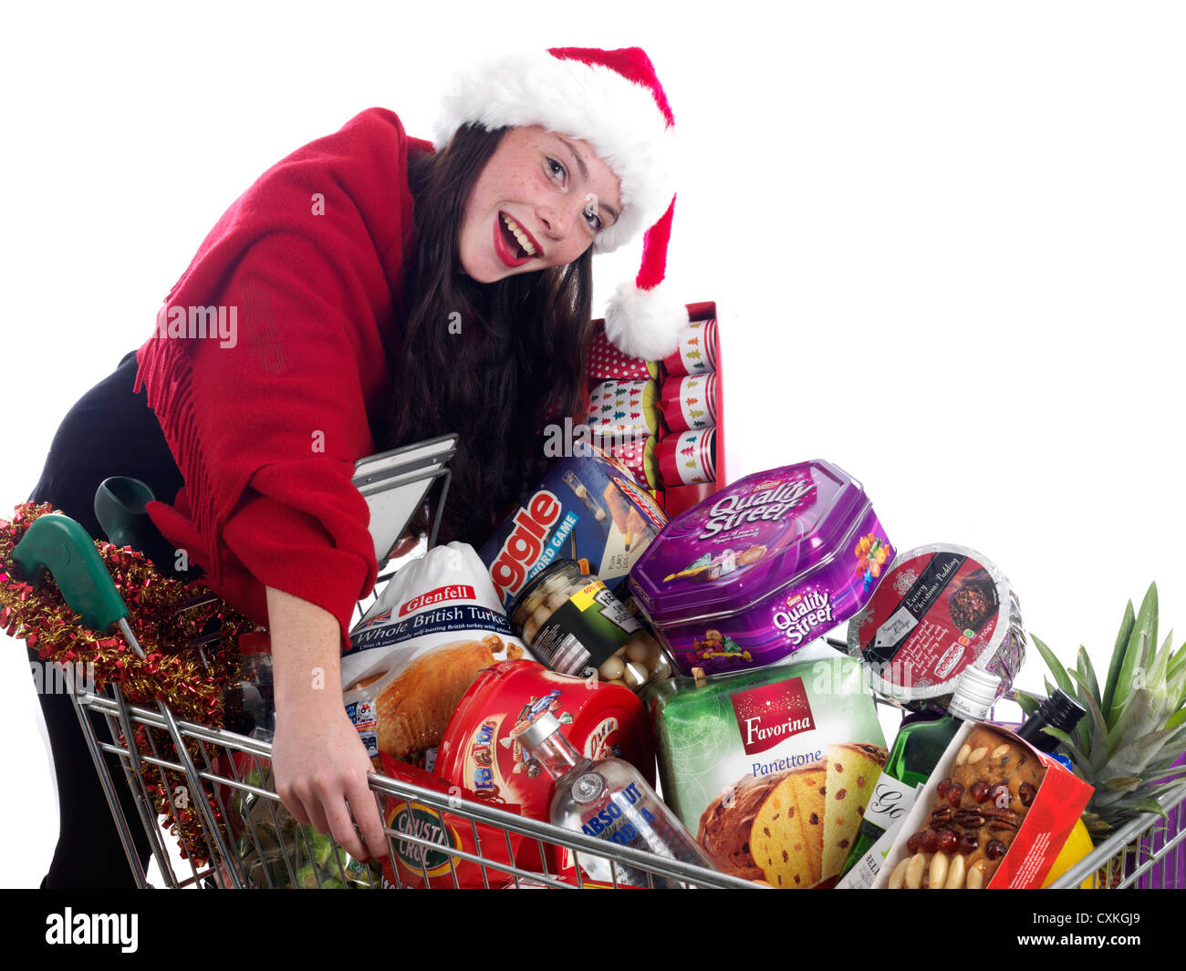 Young Woman Christmas Food Shopping Stock Photo Alamy